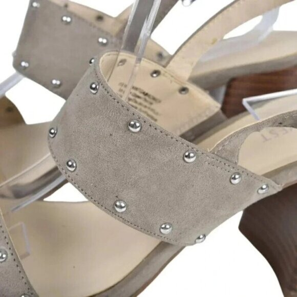 Nine West Block Chunky Heel Sandals Beige/Grey Open Toe Sling Back Size  10 - Picture 2 of 11